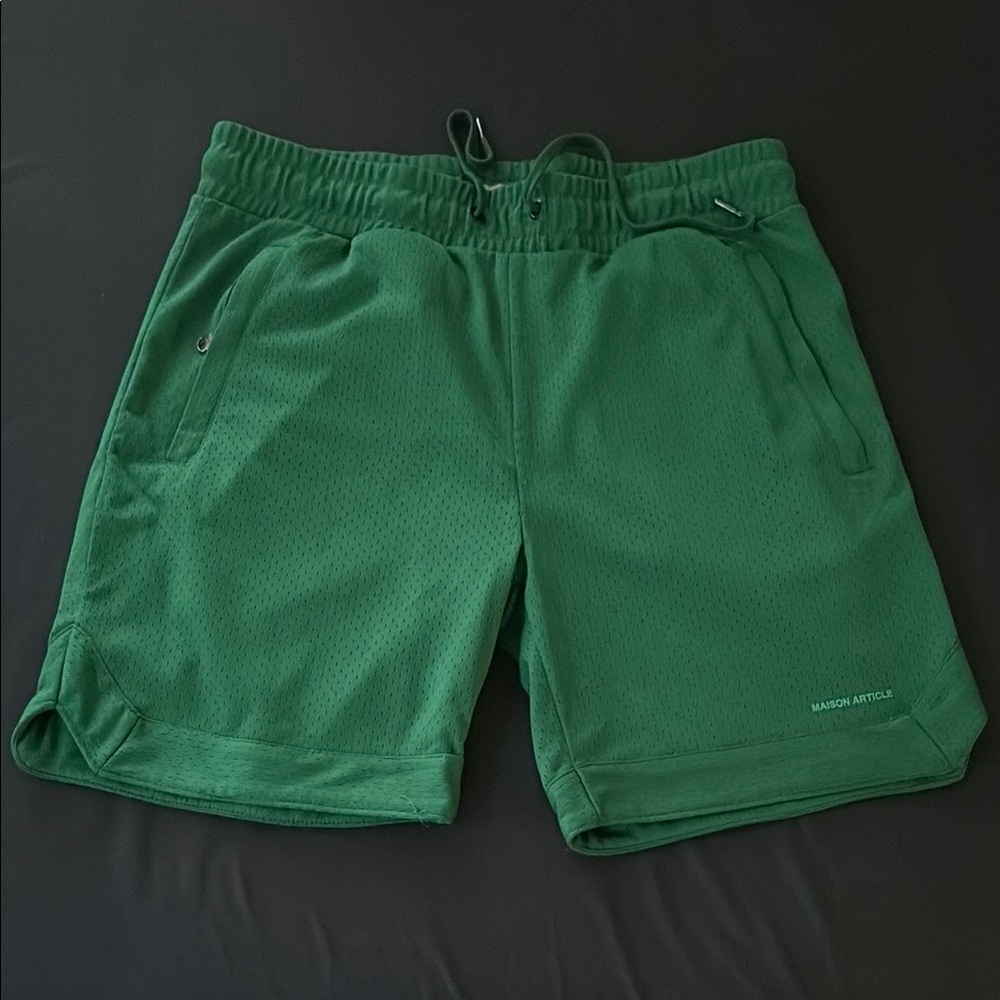 MAISON ARTICLE Green Mesh Athletic Shorts